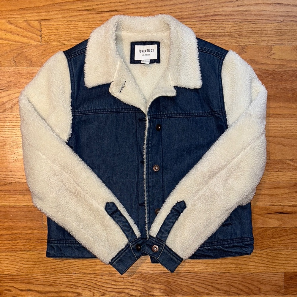 Blue Denim Jacket with White Sherpa